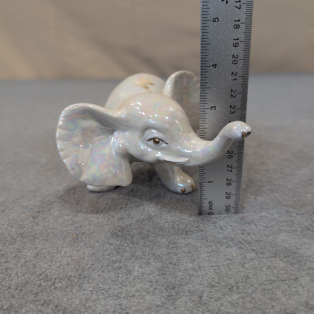 Vintage Iridescent Ceramic Elephant Figurine Mother of Pearl Glaze Gold Accents - Picture 3 of 5